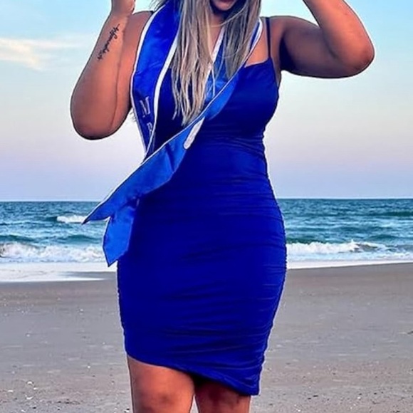 Dress Spaghetti Strap Bodycon Party Club Midi Backless Ruched casual Size L - Picture 2 of 6